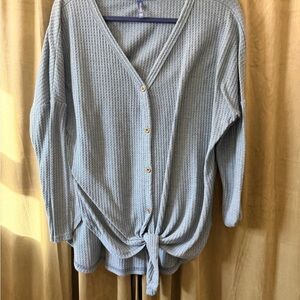 Elegant Blue Button-Down Waffle Knit Top